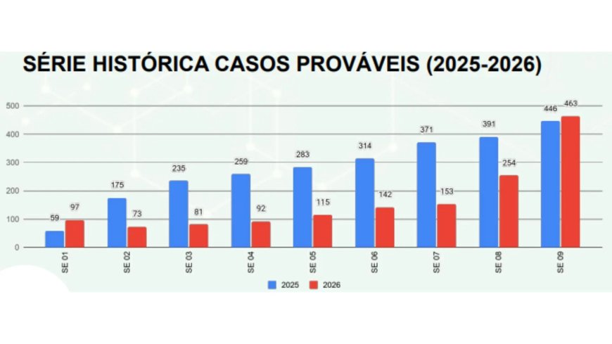 Evolução semanal dos casos de dengue em Mato Grosso do Sul (captura de tela, boletim epidemiológico)