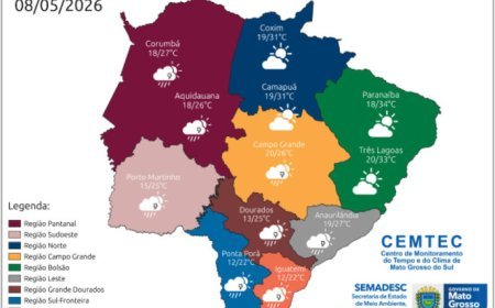 Frente fria avança e pode provocar temporais com granizo em Mato Grosso do Sul nesta sexta-feira